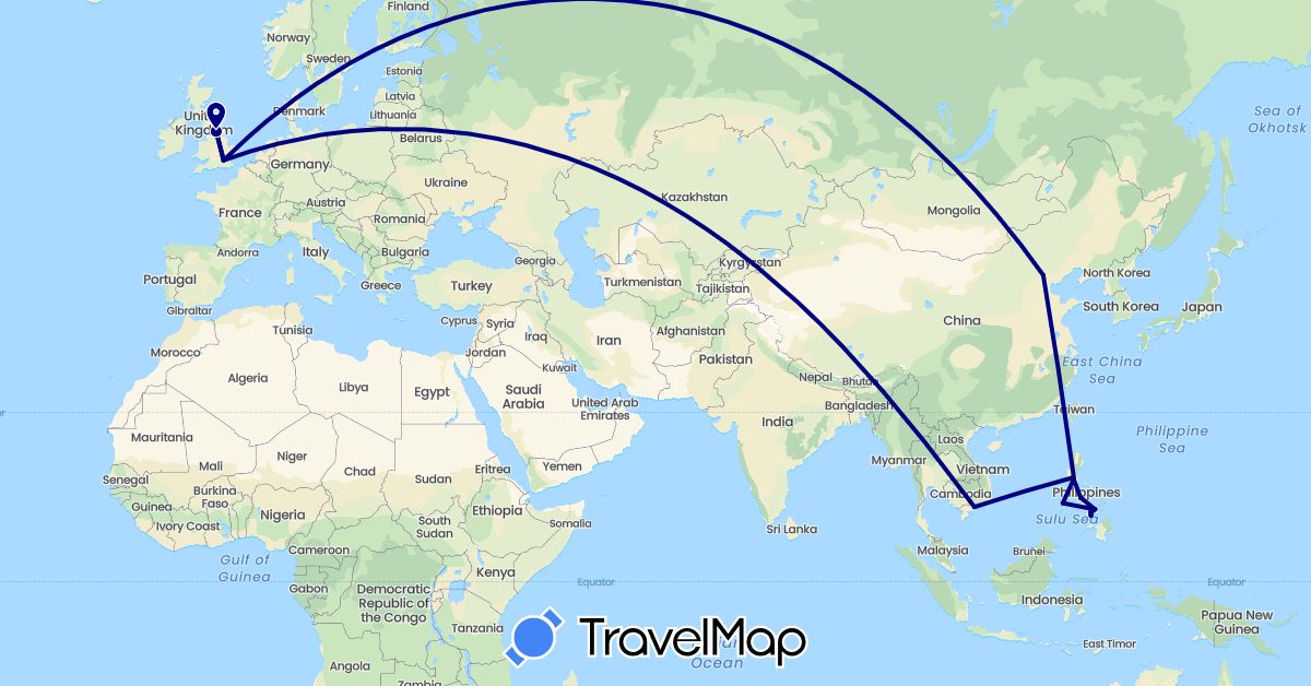 TravelMap itinerary: driving in China, United Kingdom, Philippines, Vietnam (Asia, Europe)